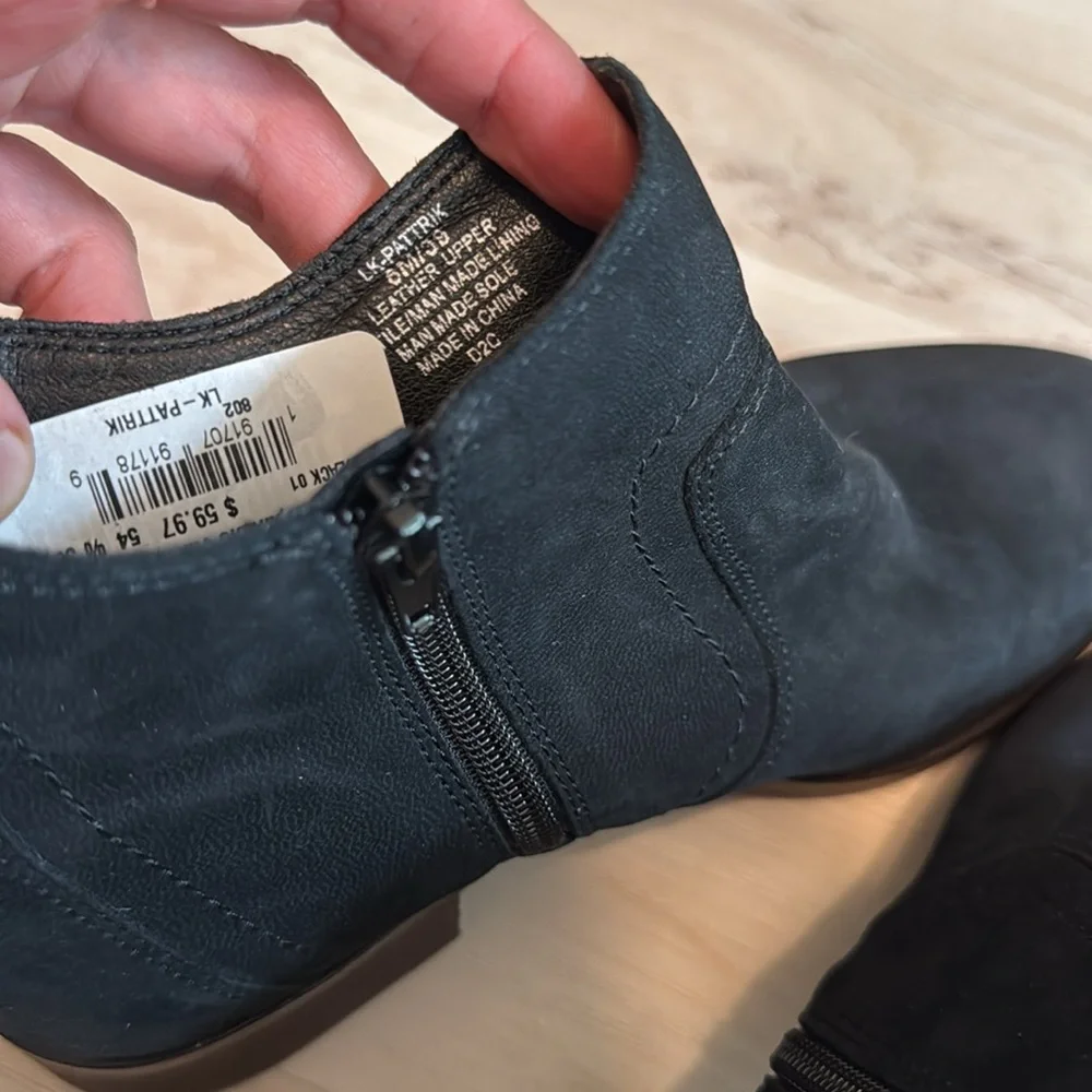 Lucky Brand Pattrik Suede Booties Black Western Boho Ankle Boots Size 8